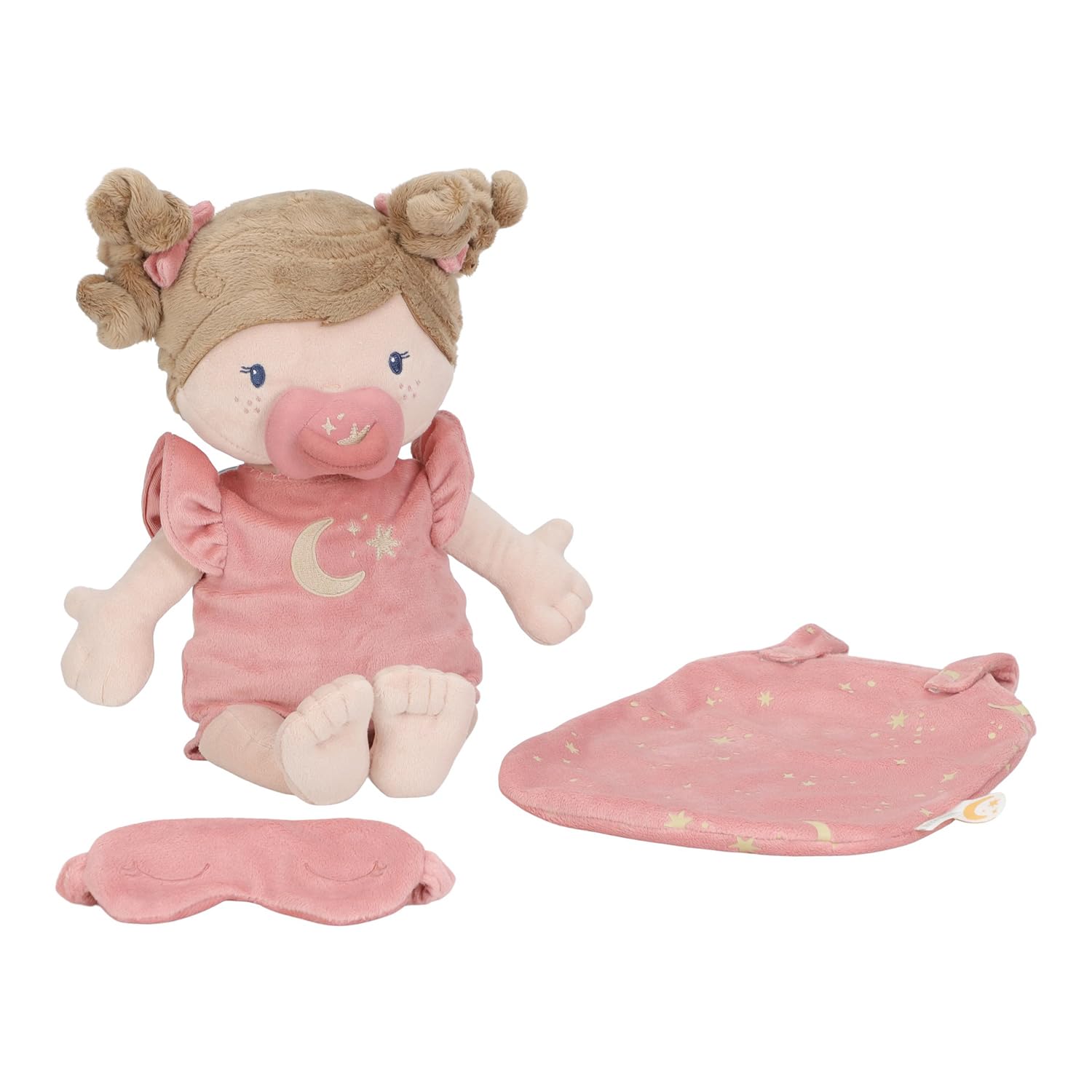 Little Dutch Muñeca de tela rosa – Juego de muñecas – con chupete magnético – Incluye saco de dormir y antifaz para dormir – para niñas a partir de 12 meses