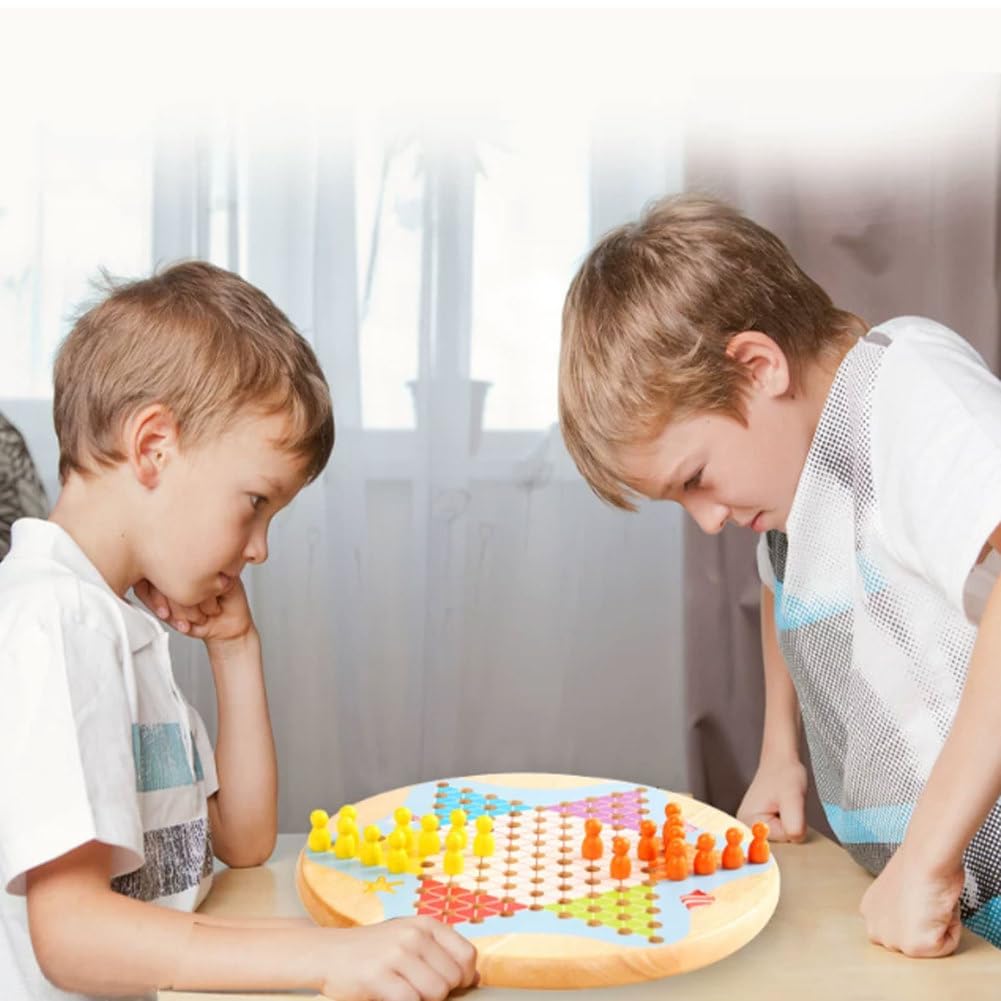 Drewniany zestaw gier planszowych Montessori 4 w 1 | Chińskie warcaby i gra dla jednego gracza oraz gra spotkaniowa, wielofunkcyjna edukacyjna gra planszowa w szachy