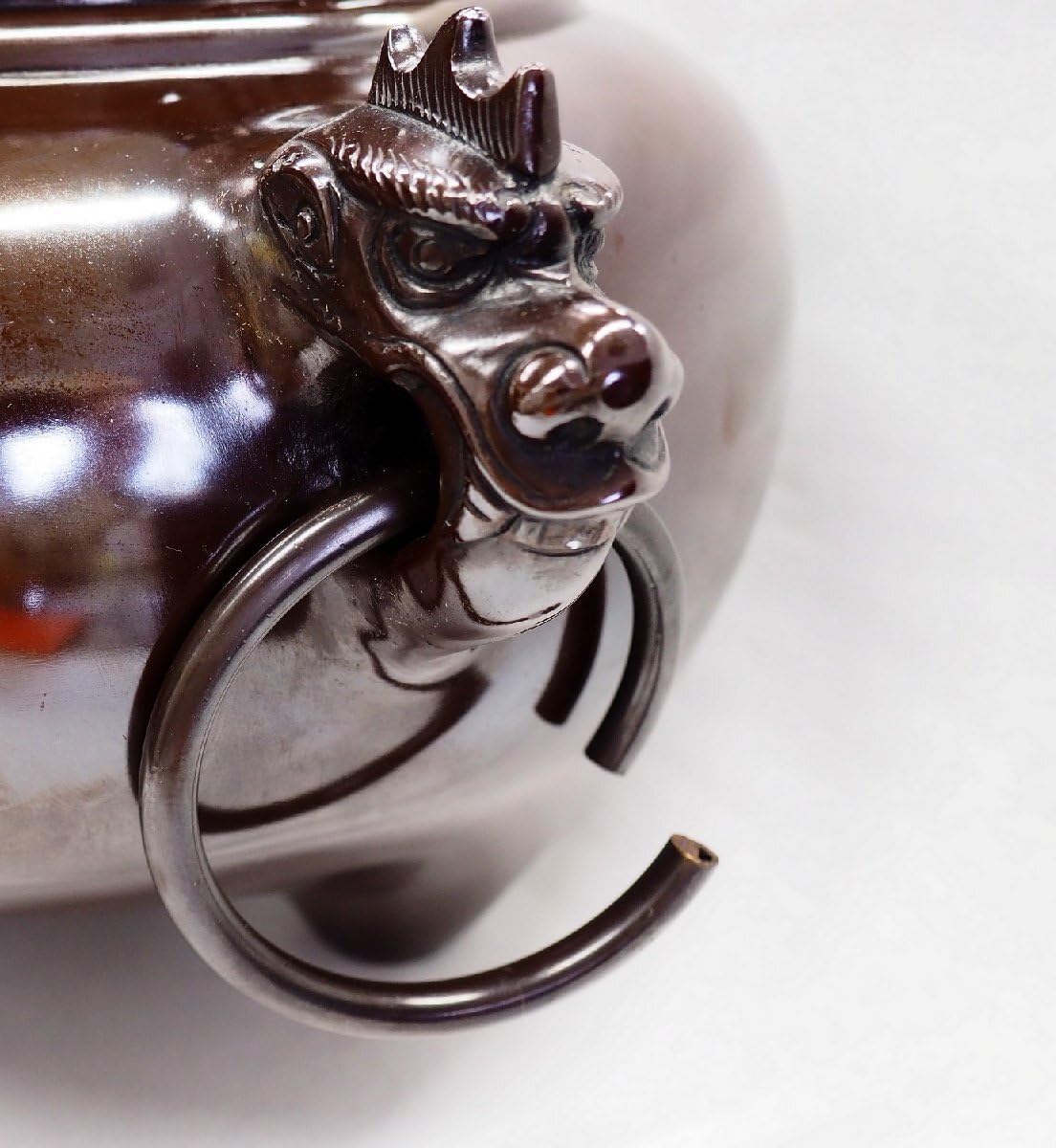 茶道具 釜師 角谷莎村 唐銅 鬼面風炉 鬼面切合釜 共箱 E2515