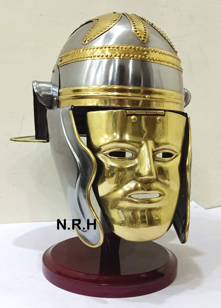 Nautical Replica Hub Medieval Barbuta Helmet Knights Silver Crusader Armour Halloween Helmet (Steel) With Wooden Stand