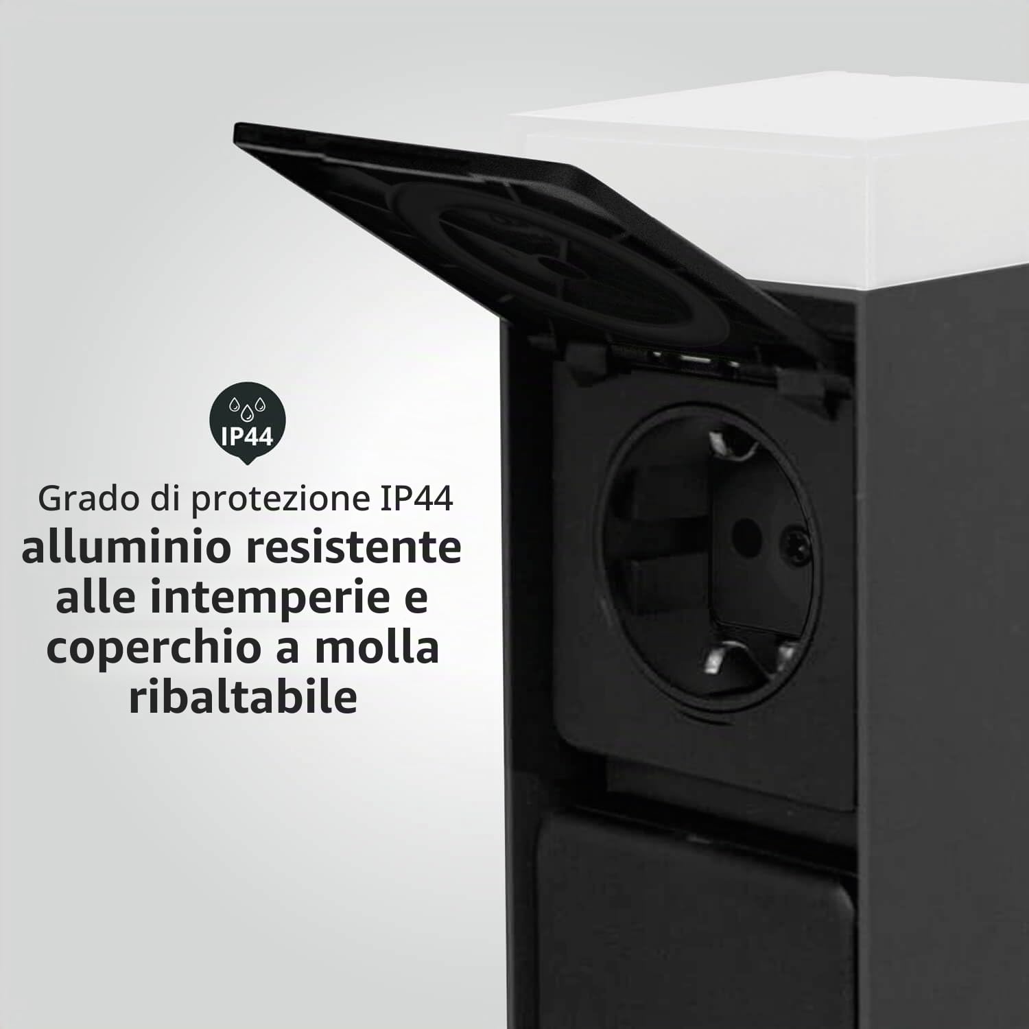 LED Universum - Presa da giardino con illuminazione LED ADAM 2 antracite 4000 K 560 lm 4,5 W Presa esterna 27 cm x 7 cm 2 slot max. 3680 W terrazza
