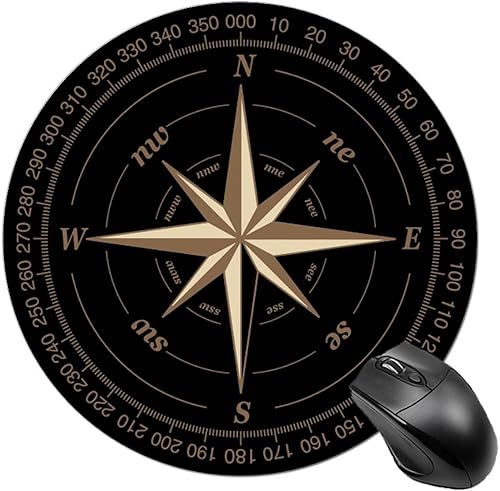 Miniatura 1 de Alfombrilla redonda para mouse con brújula, base de goma antideslizante, impermeable, para oficina, laptop, juegos, accesorios