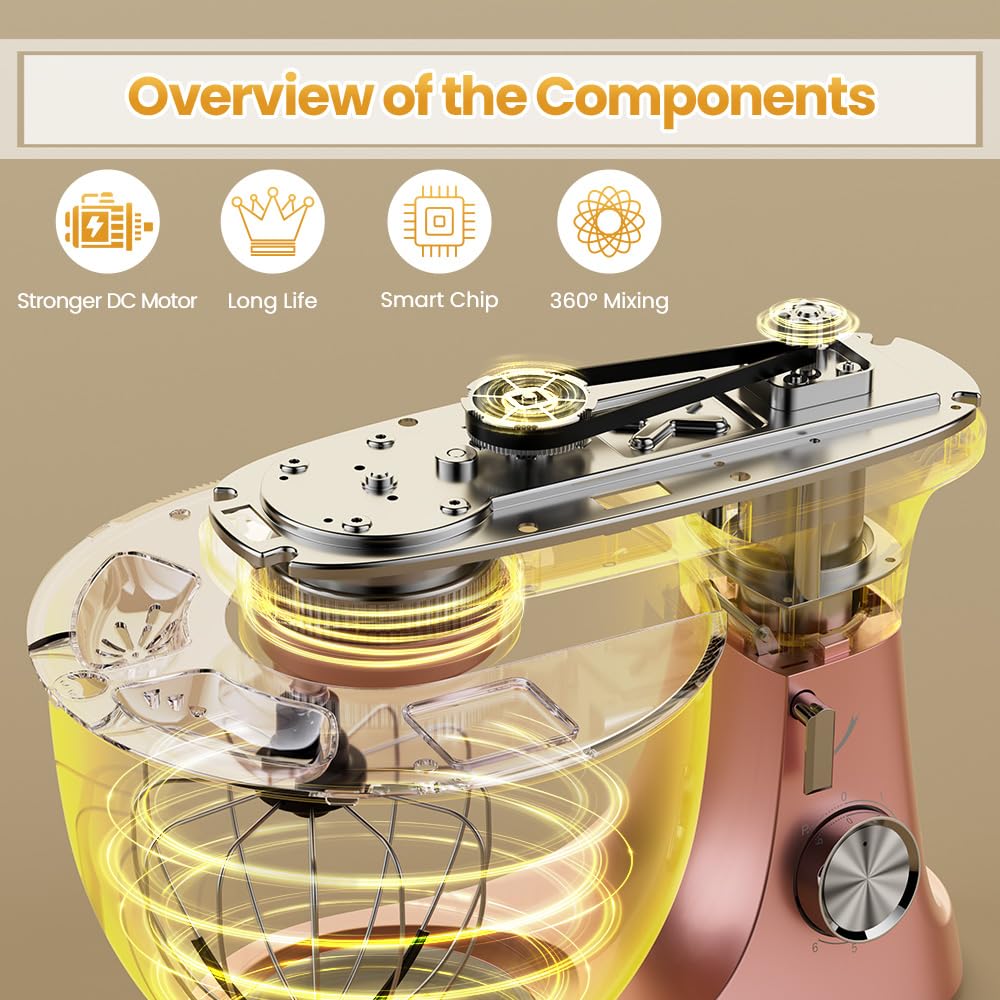 Royal Swiss Robot da cucina, 2000 W, 8,5 l, robot da cucina professionale, planetario, impastatore elettrico, grande capacità, con ciotola in acciaio inox 304, 6 velocità, gancio, frusta e frusta