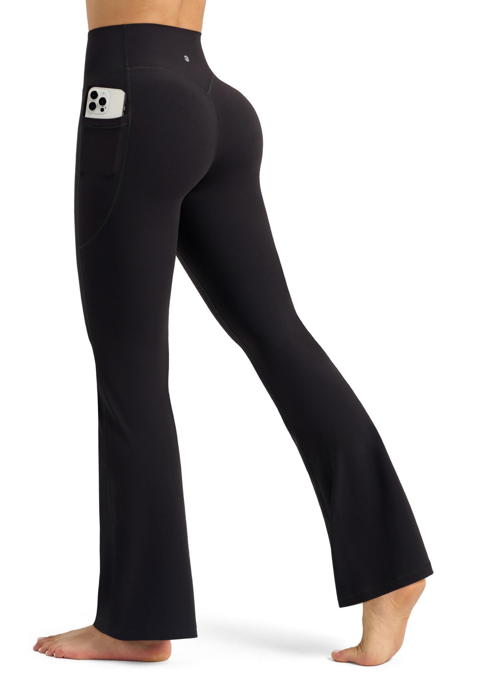 WILLIT Damskie rozkloszowane legginsy z wysoką talią, spodnie do jogi z kieszeniami, rozkloszowane legginsy, nieprzejrzyste spodnie sportowe Bootcut 79 cm/84 cm