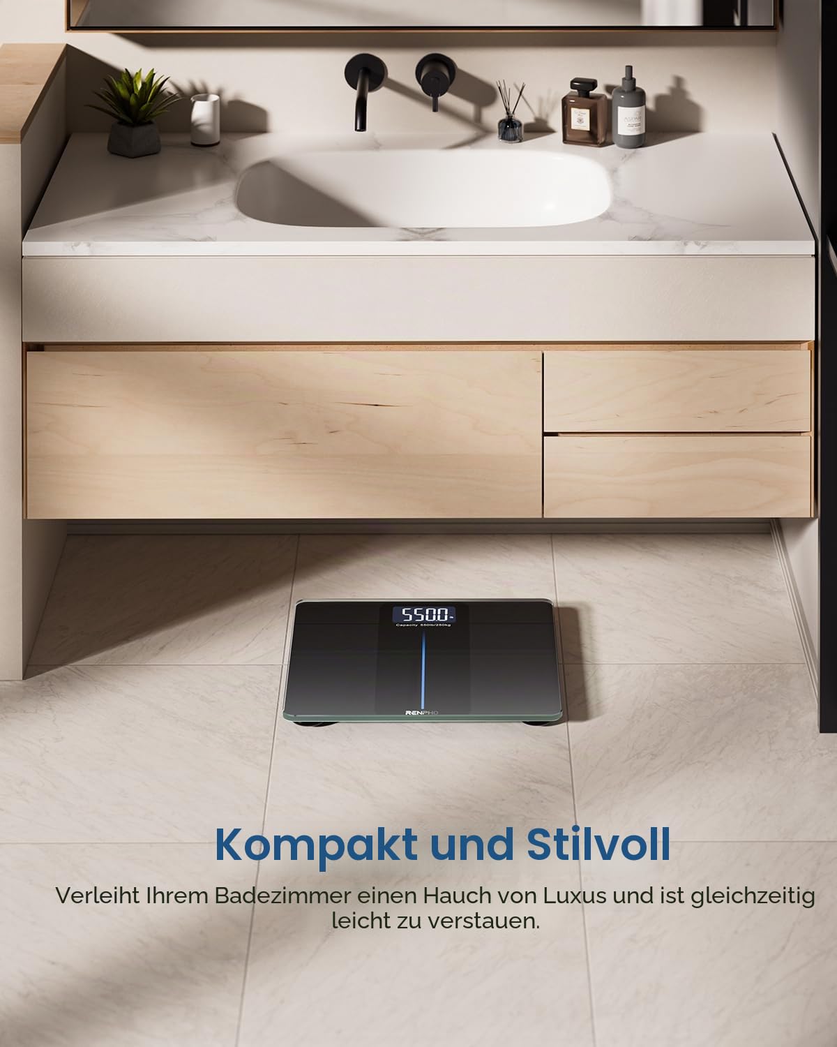 RENPHO Personenwaage Digital Testsieger 2026 – Personenwaage bis 250 kg, extra große Plattform 33 x 30 cm, extrem hohe Tragkraft, große LED-Anzeige, höchste Genauigkeit 50 g, Körperwaage Core 1L