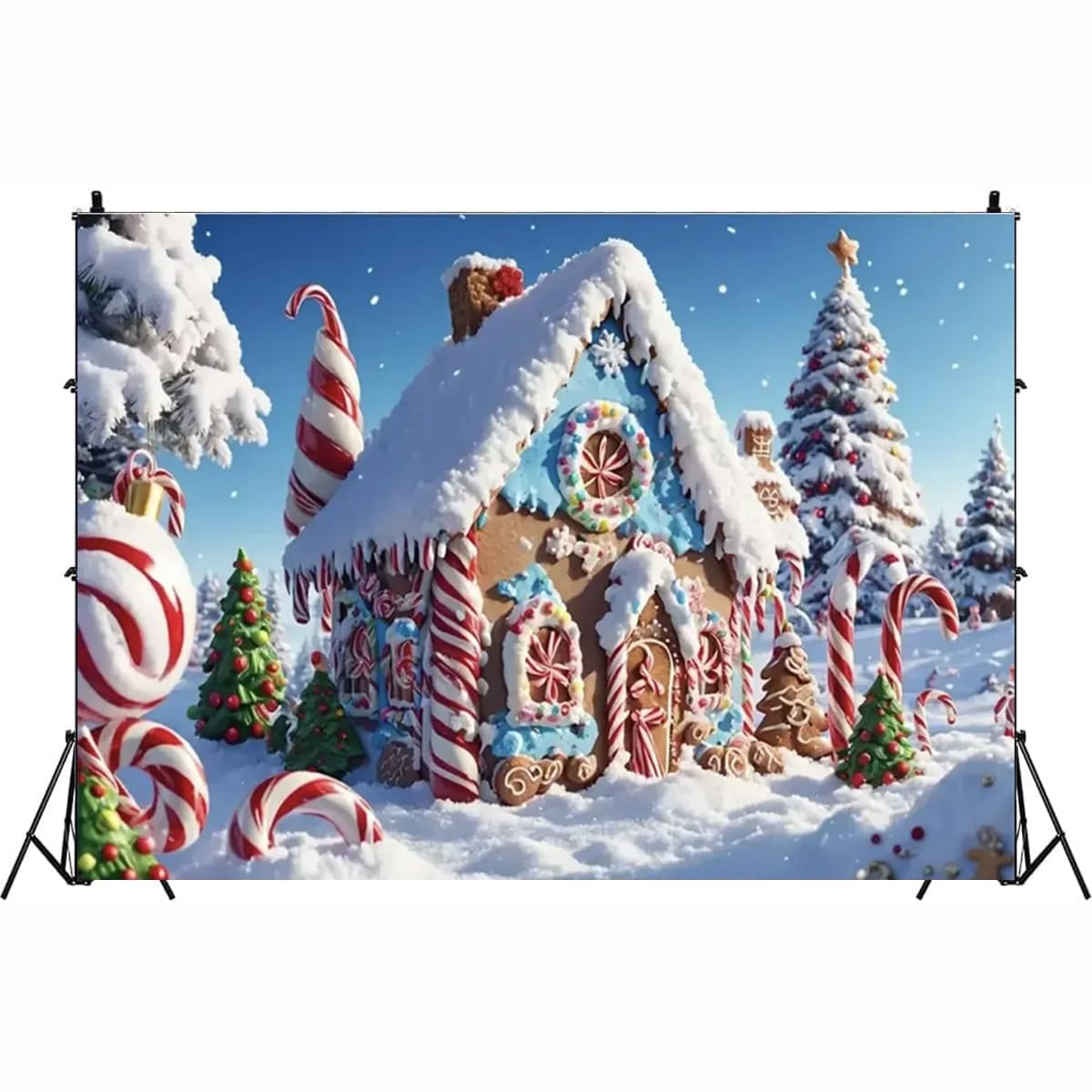 MEHOFOND Weihnachts-Fotohintergrund – Lebkuchenhaus-Design, 3x2,1 M, Rosa, Aus Polyester