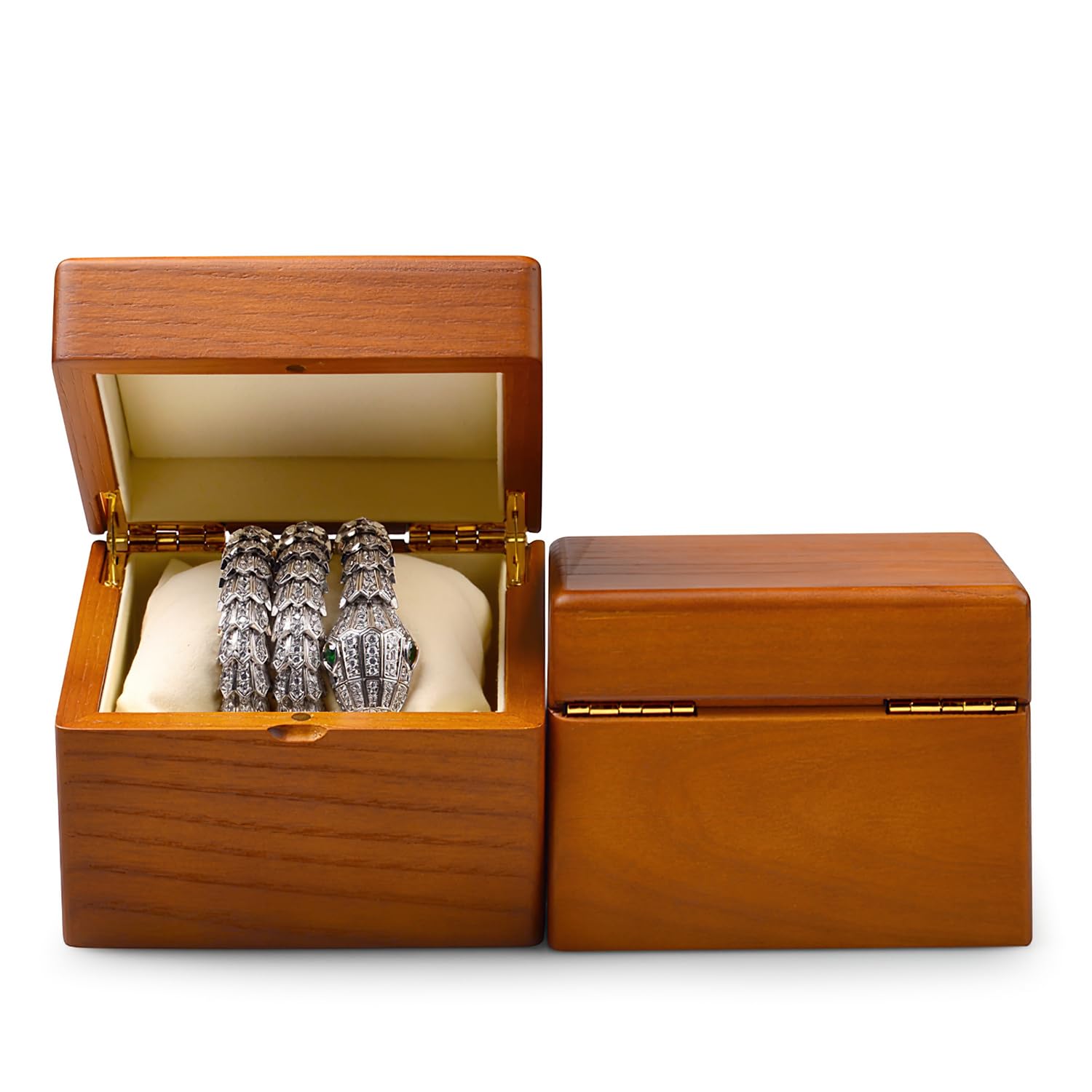 Oirlv Massivholz Uhrenbox für 1 Uhr,Uhrenaufbewahrung Armbandbox Halskettenbox Halskettenaufbewahrung(Creme Weiß/Einzel)