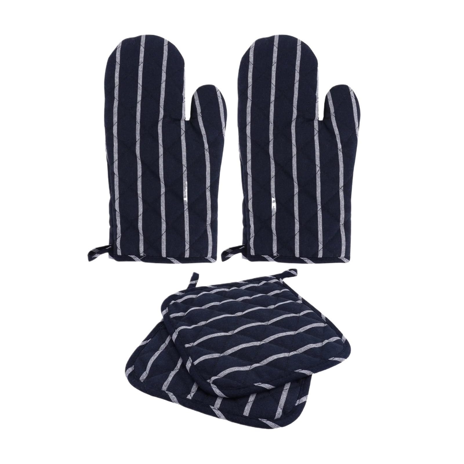 MRKU Gants de Cuisine compatibles avec Le Four (Lot de 2), Rayures Bleu foncé, maniques résistantes à la Chaleur, matelassées, pour Machine à café.