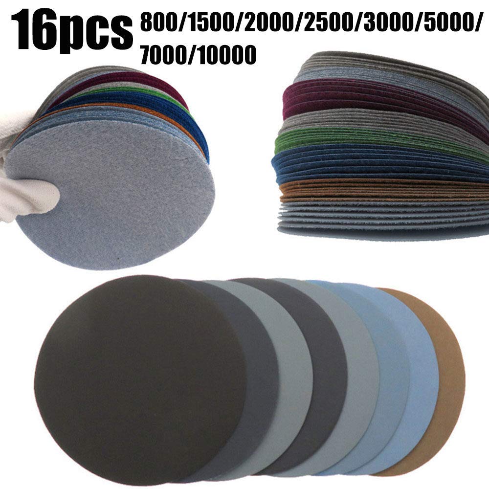 16 sztuk 5 cali 125 MM tarcze szlifierskie okrągłe tarcze szlifierskie na mokrą wodę Hook & amp; Pętelkowy papier ścierny do szlifowania i polerowania, h