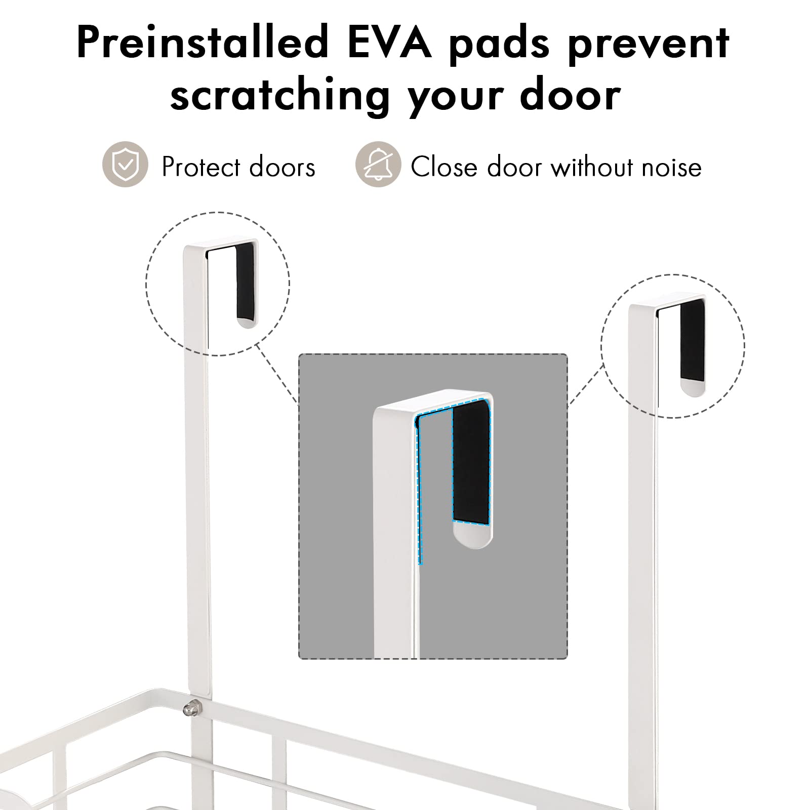 KES Over Door Ironing Board Hanger T-Leg No Drill, White Ironing Board Holder with Metal Basket and Adjustable Hooks, HIR500B-WH - Image 4