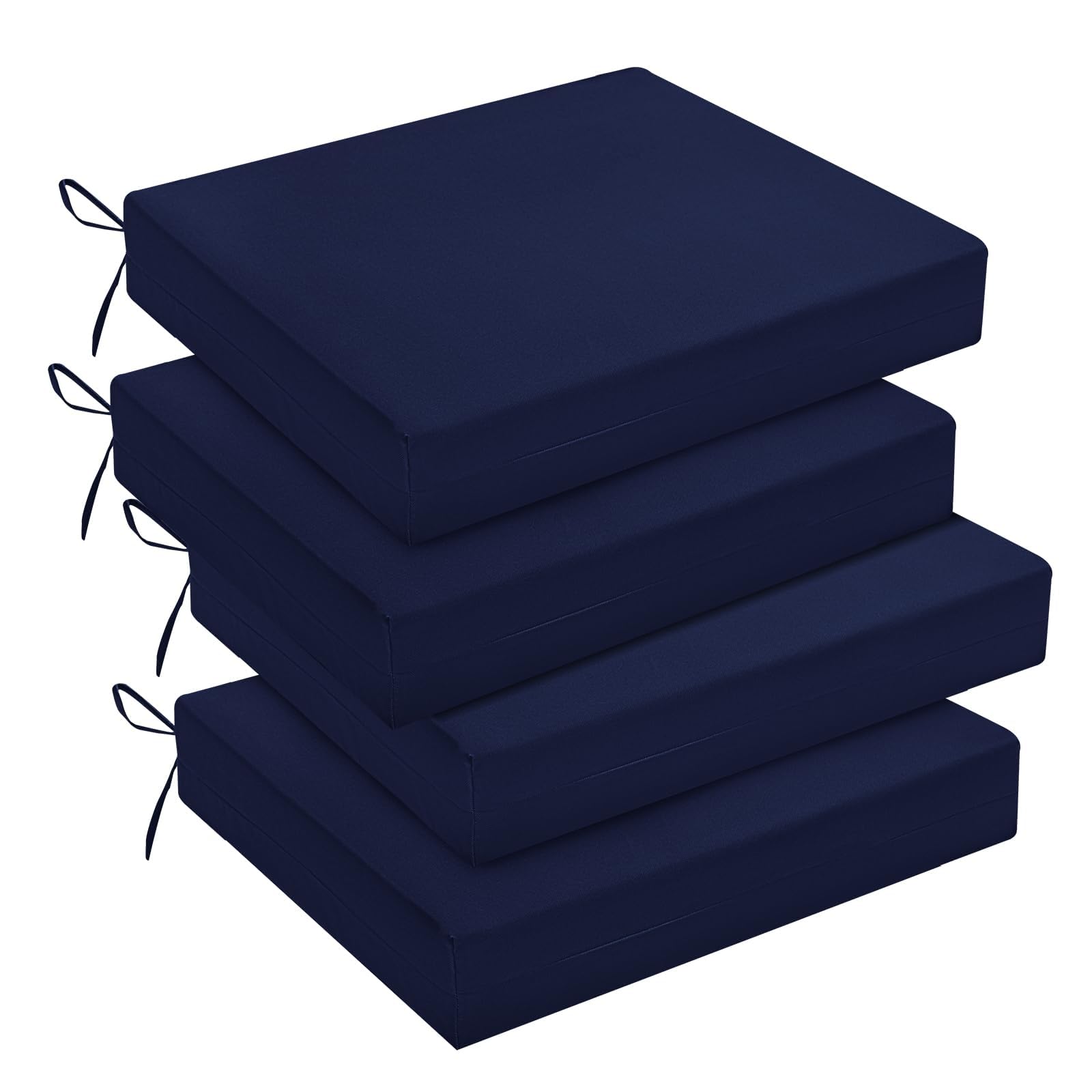 downluxe Outdoor Chair Cushions Set of 4 for Patio Furniture, Water-Resistant Square Corner Patio Chair Cushions with Ties, High Density Foam Outdoor Seat Cushion, 18.5" X 16" X 3", Navy