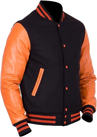 Mens Varsity Letterman Jacket - High School College Baseball Bomber Jacket Wool + Faux Leather Jacket Men