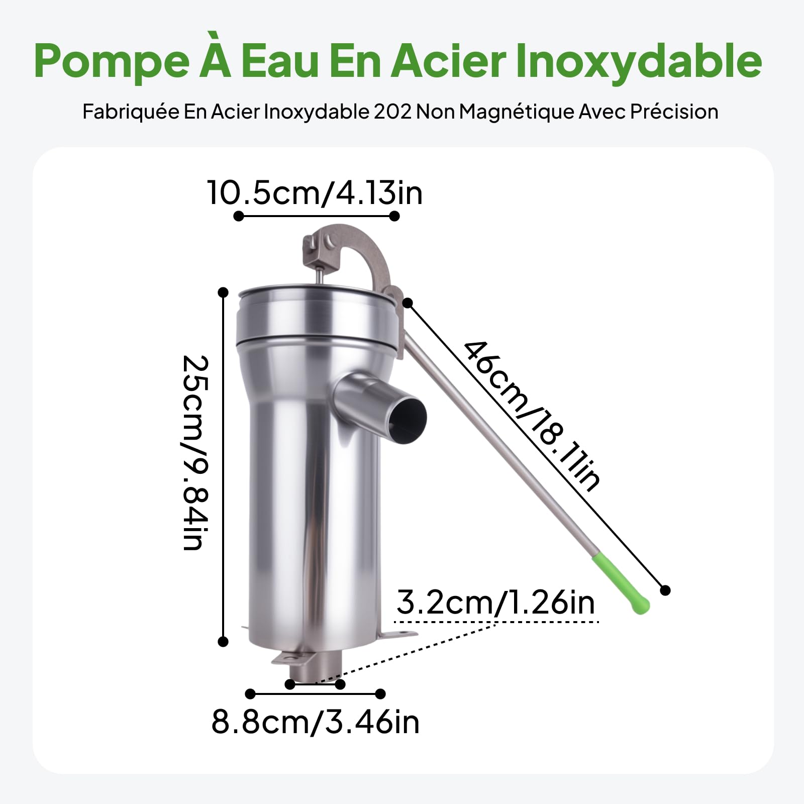 Pompe à Eau Manuelle pour Puits, Puits Manuel Pompe En Acier Inoxydable pour 10m de Puits de Profondeur Pompe D'aspiration avec Poignée Ergonomique Les étangs En Eau, pour Extérieur, Maison, Jardin