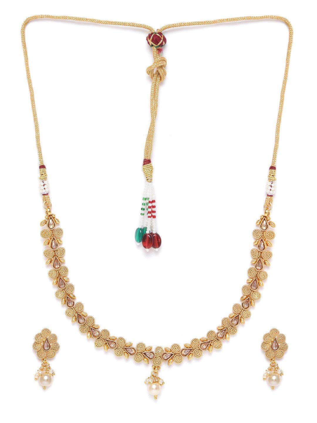 Priyaasi Studded Golden Jewellery Set for Women with Earrings | Pearl Drop | Gold-Plated | Flower Lead Design Traditional Jewellery Set for Women & Girls | Bridal Jewellery Set for Weddings & Festivals (B08K4LCW9Y) Amazon Price History, Amazon Price Tracker
