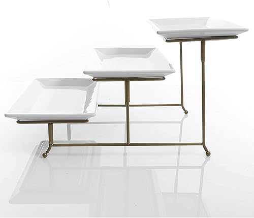 Miniatura 2 de Soporte con 3 niveles de bandejas rectangulares para mostrar y servir postres y otros alimentos, color blanco