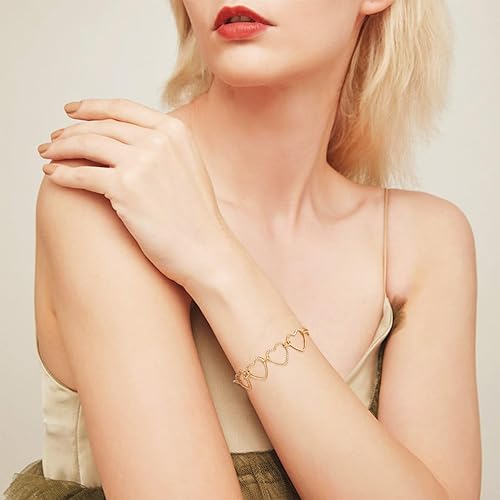 Vista 155 de FASHEWELRY Anillos de acero inoxidable 70cs con eslabones de corazón, 4 tamaños, de metal con forma de corazón, bisel abierto, conectores