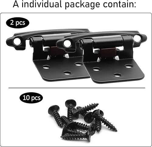 Miniatura 4 de Bisagras superpuestas de cierre automático para gabinete, paquete de 50 (25 pares), color negro mate, bisagras empotradas para puertas de armarios