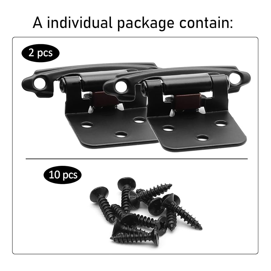 Overlay Self Closing Cabinet Hinges Black, 50 Pack (25 Pairs