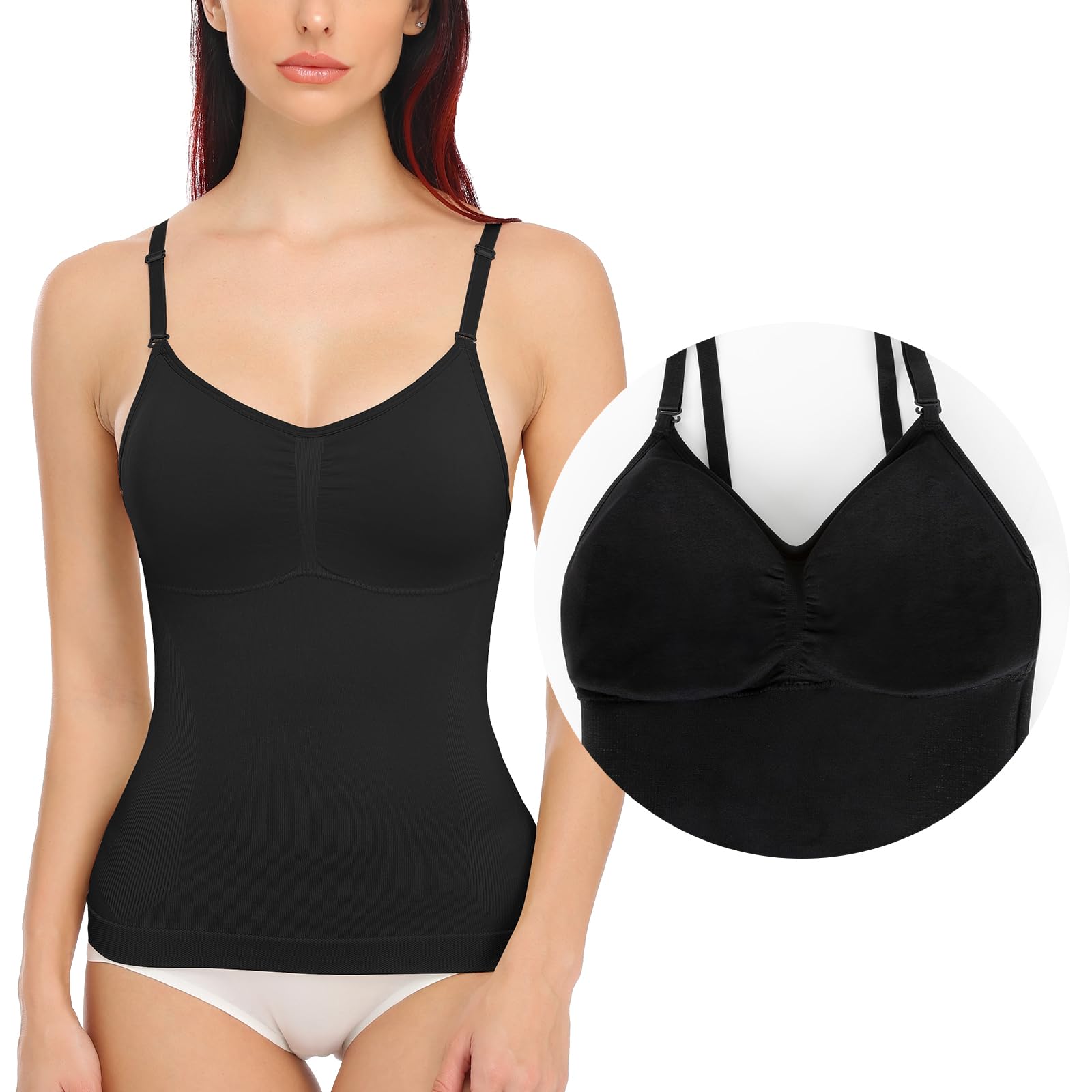 damski podkoszulek modelujący brzuch casual, top modelujący sylwetkę, bez szwów, modelujący top z ramiączkami spaghetti