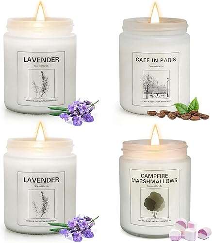 Miniatura 9 de Velas perfumadas para el hogar, paquete de 4 velas perfumadas de regalo para mujeres, juego de velas de cera de soja de 4 x 7.1 onzas, velas de