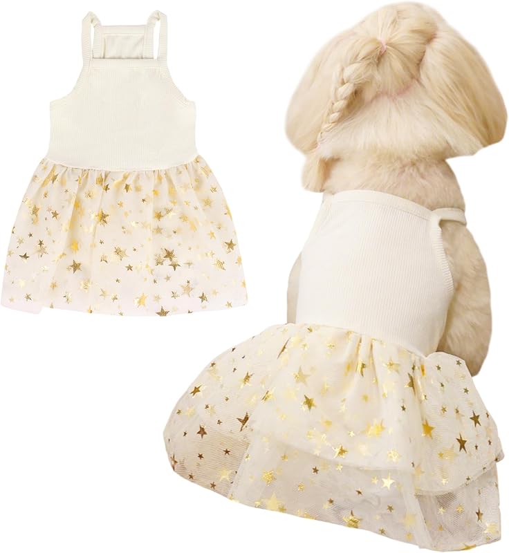 Vestido de Tule com Estrelas para Cães e Gatos Fnaobai, Amarelo, X-Small