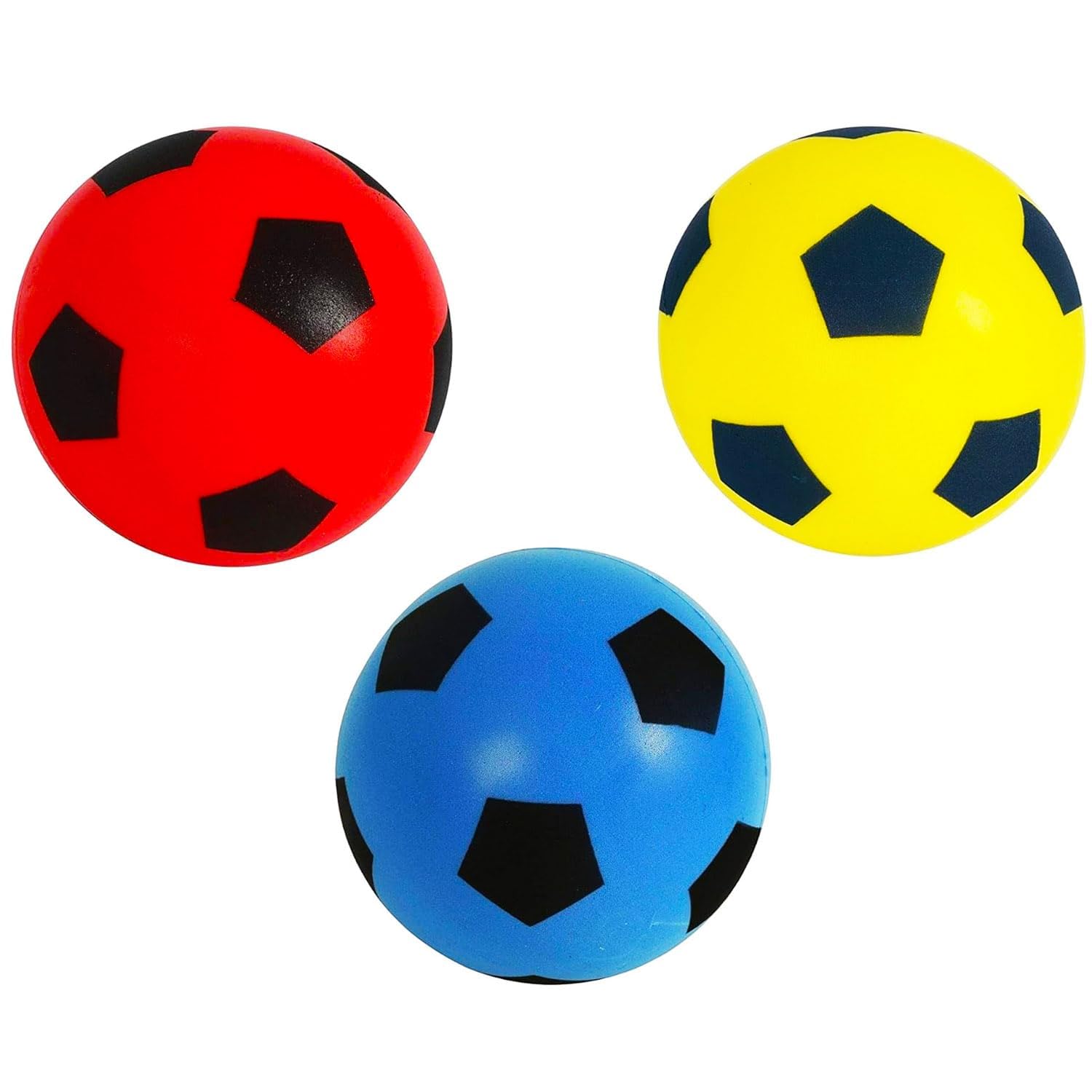 B4E 19.4cm Soft Foam Football - Yellow, Red & Blue, Pack of 3 | Soft Sponge Indoor/Outdoor Foam Soccer Ball Games For Unlimited Fun Sport | Suitable For Adults/Kids/Boys/Girls Of All Ages