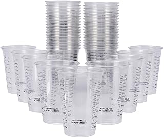 使い捨て目盛り付き計量カップ – 45個 8オンス クリアプラスチックミキシングカップ ペイントの測定用 エポキシ樹脂アート用品