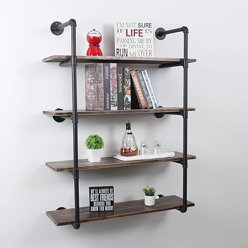 Miniatura 7 de MBQQ Estante industrial de tubo retro de 36 pulgadas de 4 niveles montado en la pared, estantes flotantes rústicos, estantes de bar de cocina de