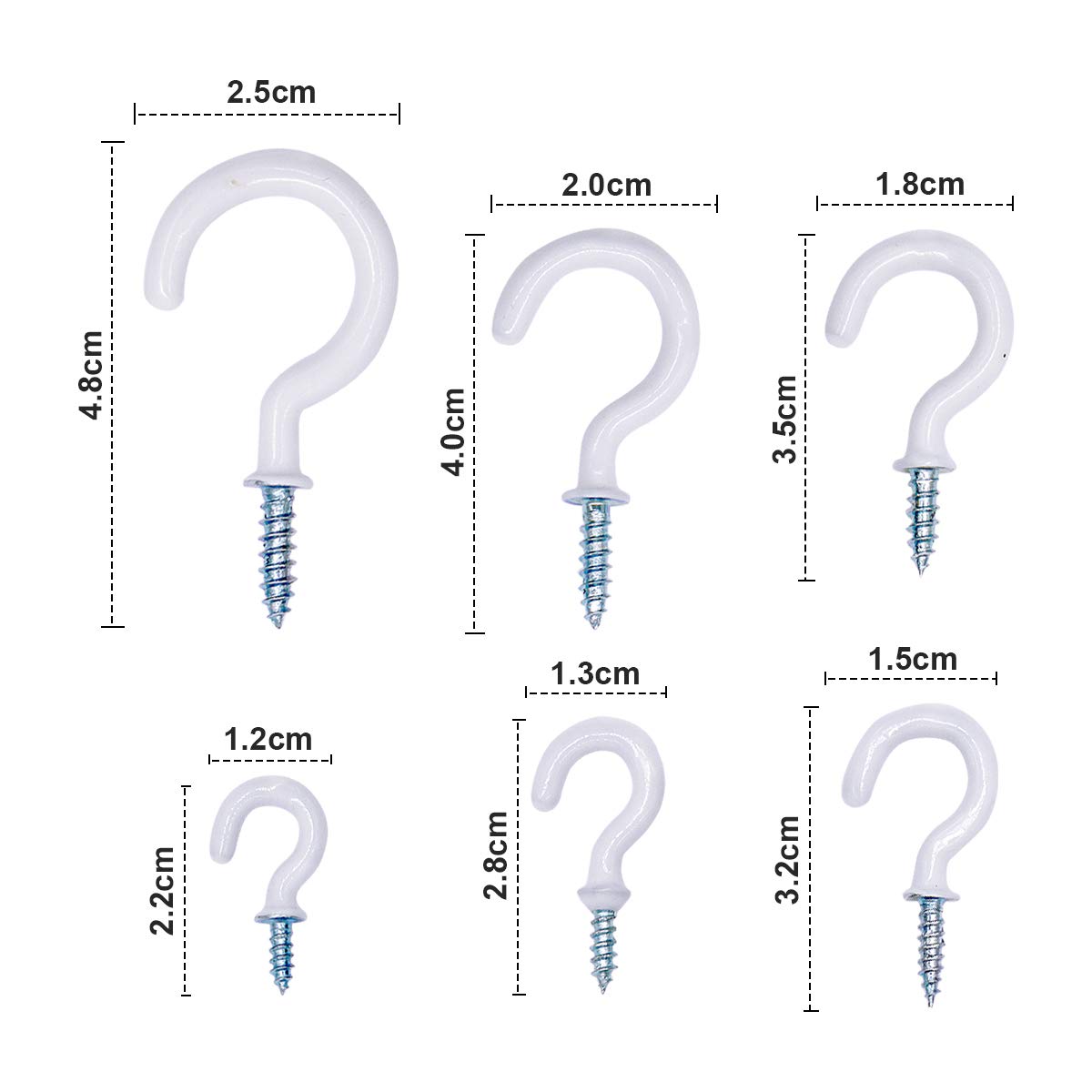 Pylevemv 110 Pcs Vinyl Coated Screw Hooks Kit - 5 Sizes (1/2" To 1-1/2") For Hanging Plants, Lights, Cups