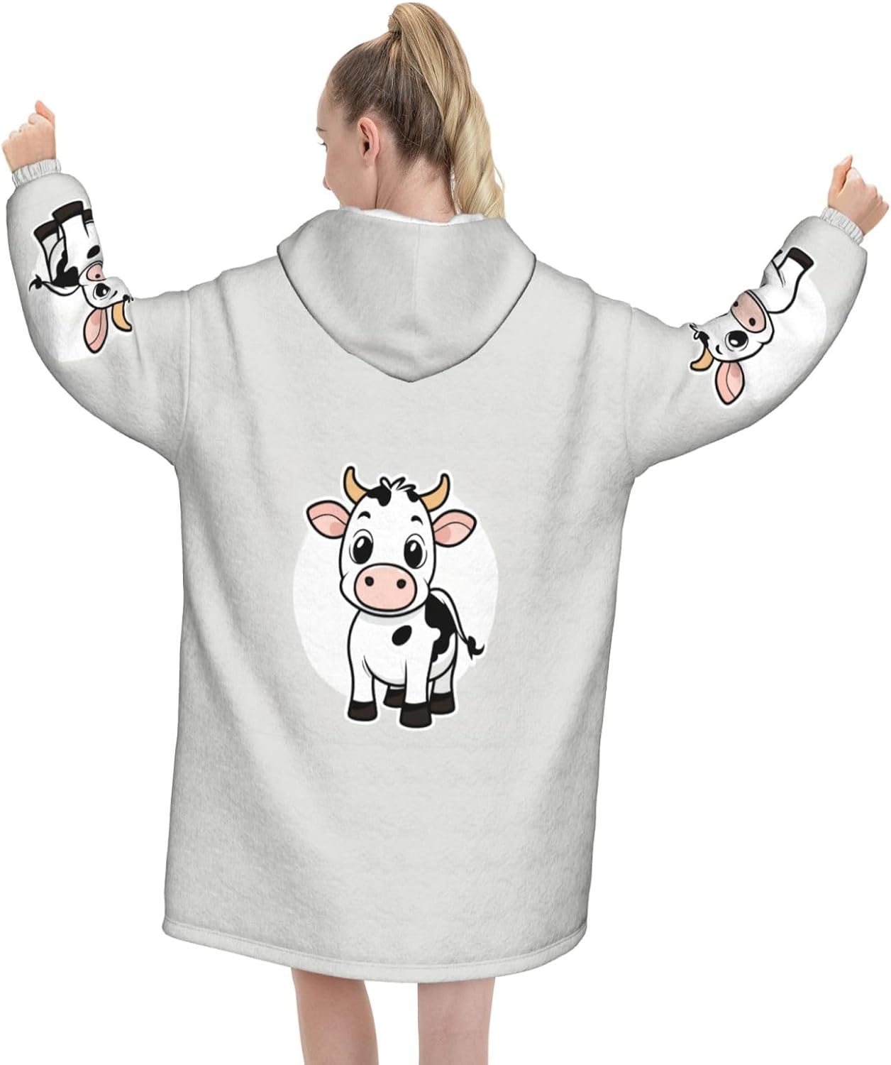 Cartoon Milk Cow Print﻿ ﻿winter Cozy Blanket Hoodie Wearable With Sleevesfor Christmas New Year Loungewear
