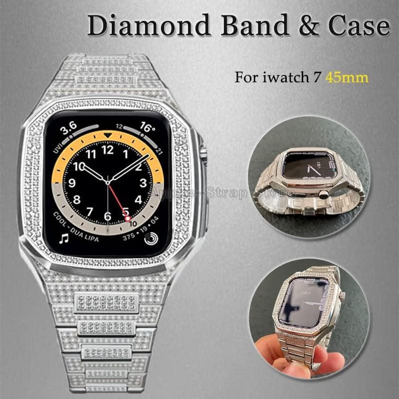 Miniatura 2 de Kit de modificación de diamante para Apple Watch Band 7 1.772 in Bisel de lujo y correa de acero para iWatch Series 6 SE 5 4 4 1.732 in Mod kit Set