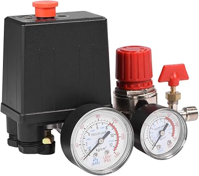 Jadeshay Air Compressor Pressure Switch, 0.05-1.2MPa Air Compressor Pressure Control Valve with Gauge Piston Pressure Switch for Fast Pressure Reduction