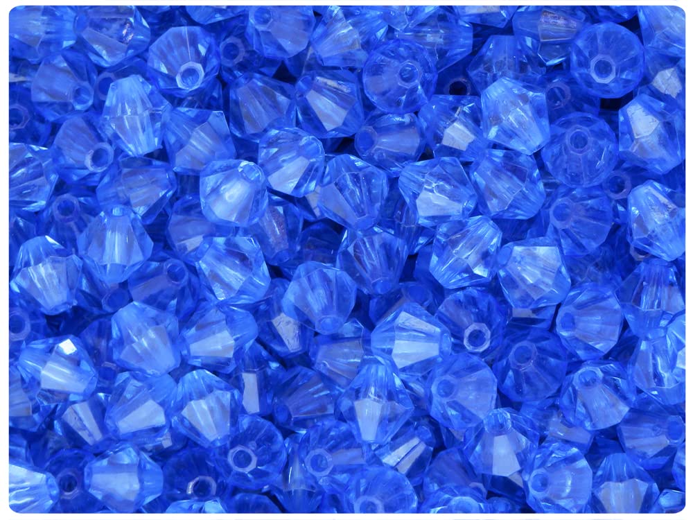 BeadTin Transparent 8mm Faceted BiCone Acrylic Craft Beads (200pcs) (Blue Transparent)