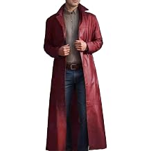 DGHM-JLMY Men's Retro Full Length Faux Leather Coat Long Sleeve Moto Leather Jacket Fashion Winter Long pu Trench Coat