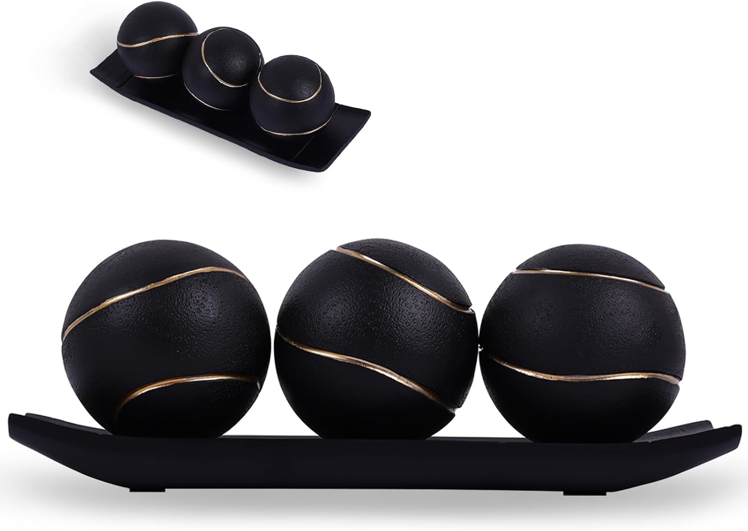 LCCCK Decorative Tray with Balls Set, Black Gold Decor Orbs TV Stand, Coffee Table Centerpiece, Elegant Orbs Decorative Balls for Dining Kitchen Console Fireplace Decor Centro De Mesa De Comedor