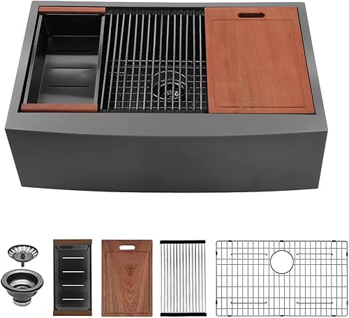 Vista 19 de Sarlai Fregadero de Cocina de Granja de Doble Tazón de Acero Inoxidable de 30 - Fregadero de Cocina de 30 x 22 pulgadas con Frente de Delantal