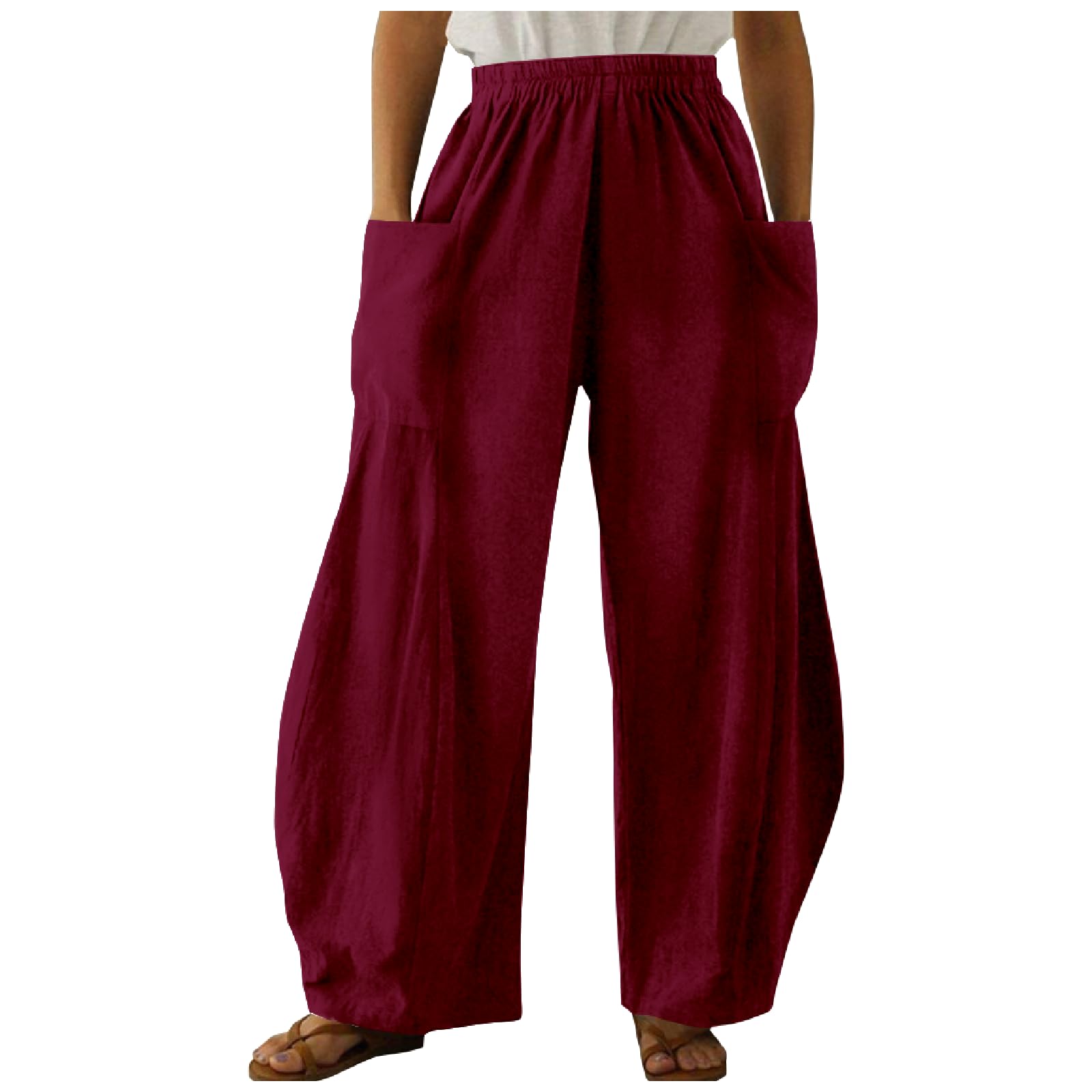 MARSVOVO Loose Pants for Women Summer Lightweight Cool Wide Leg Trousers Vacation Flowy Pants with Pockets