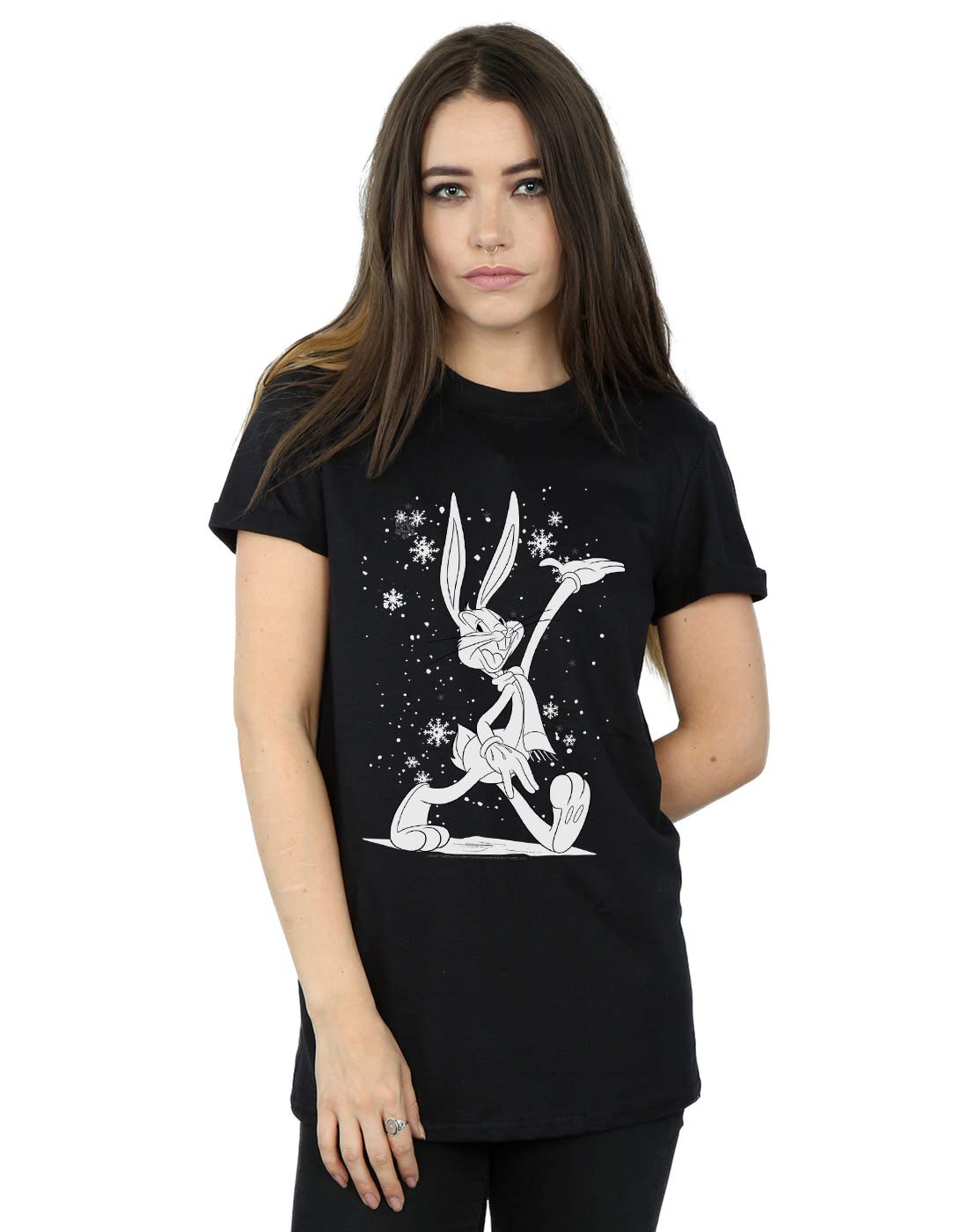 Absolute Cult Women's Black Looney Tunes Bugs Bunny Let It Snow Boyfriend Fit T-Shirt XXXX-Large