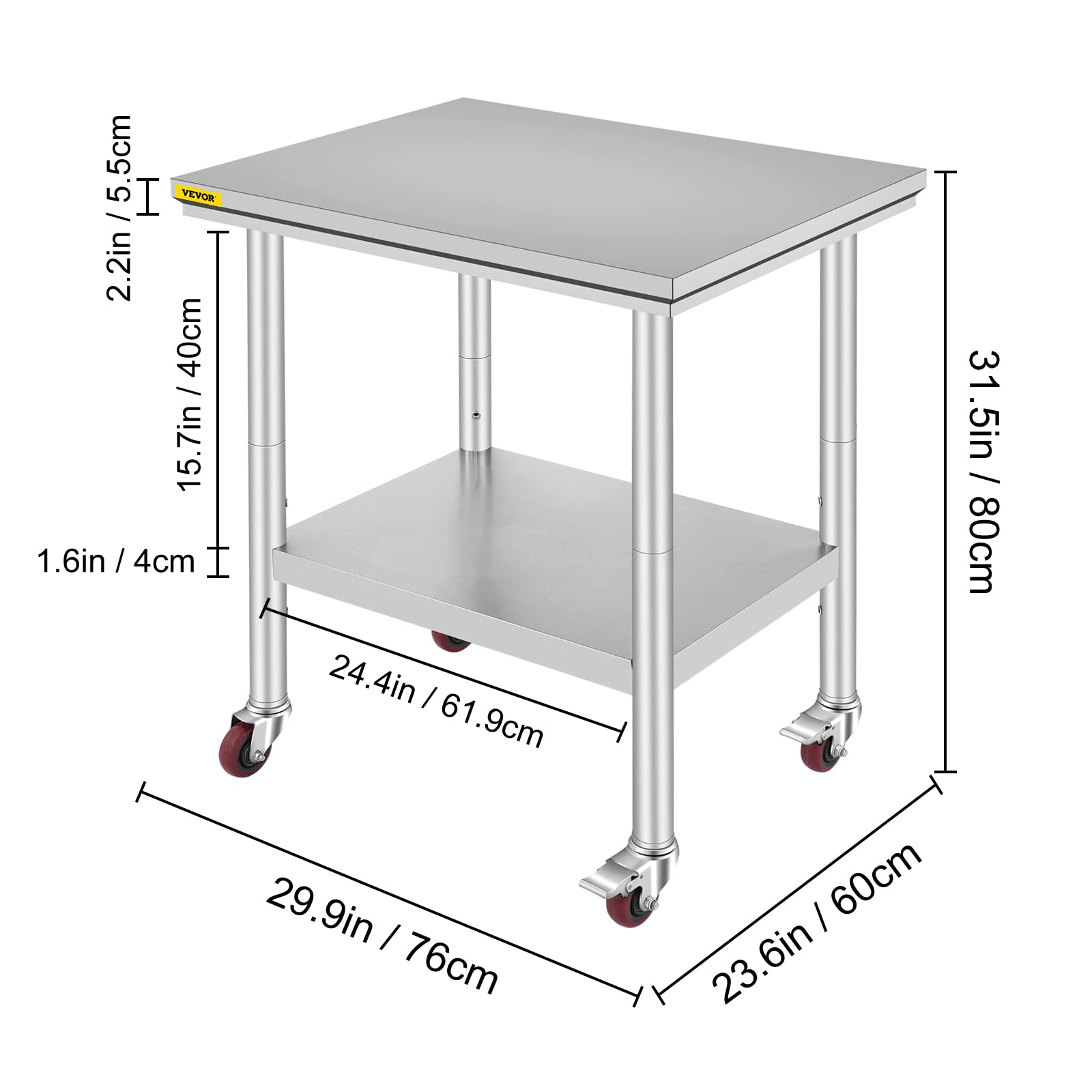 Buy Mophorn Stainless Steel Work Table with Wheels 24 x 30 Prep Table