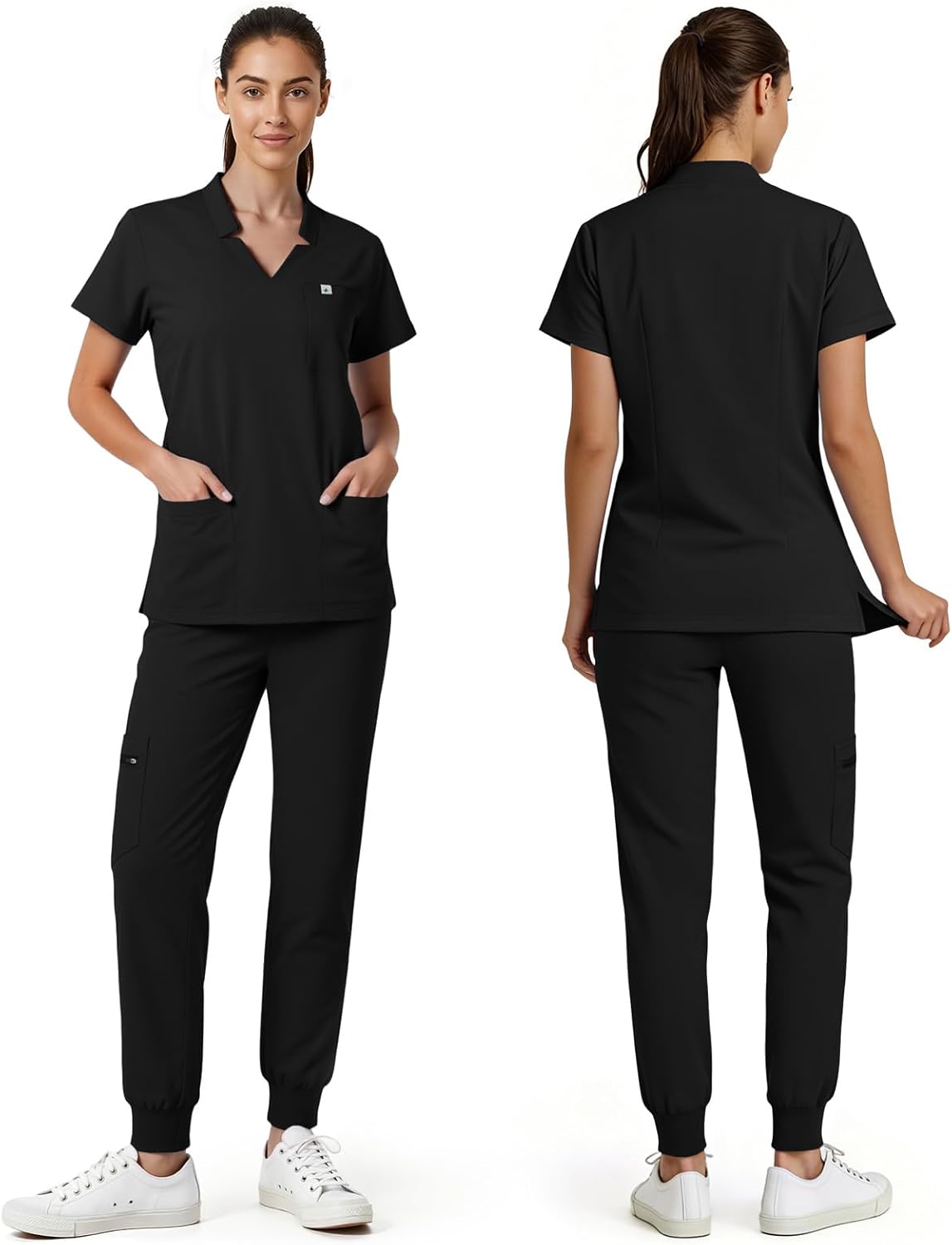 Women's Scrubs Set with V-Neck Top & Jogger Pants, 8-Pocket Stretch Scrub Sets for Women Nurses and Dental Assistants
