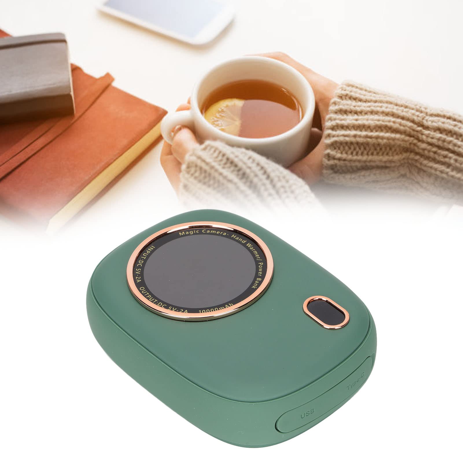Akumulatorowy ogrzewacz do rąk Elektryczny ogrzewacz do rąk Akumulator 10000mAh Power Bank z wyświetlaczem LED na Camping Zimowe dni śnieżne(Green)
