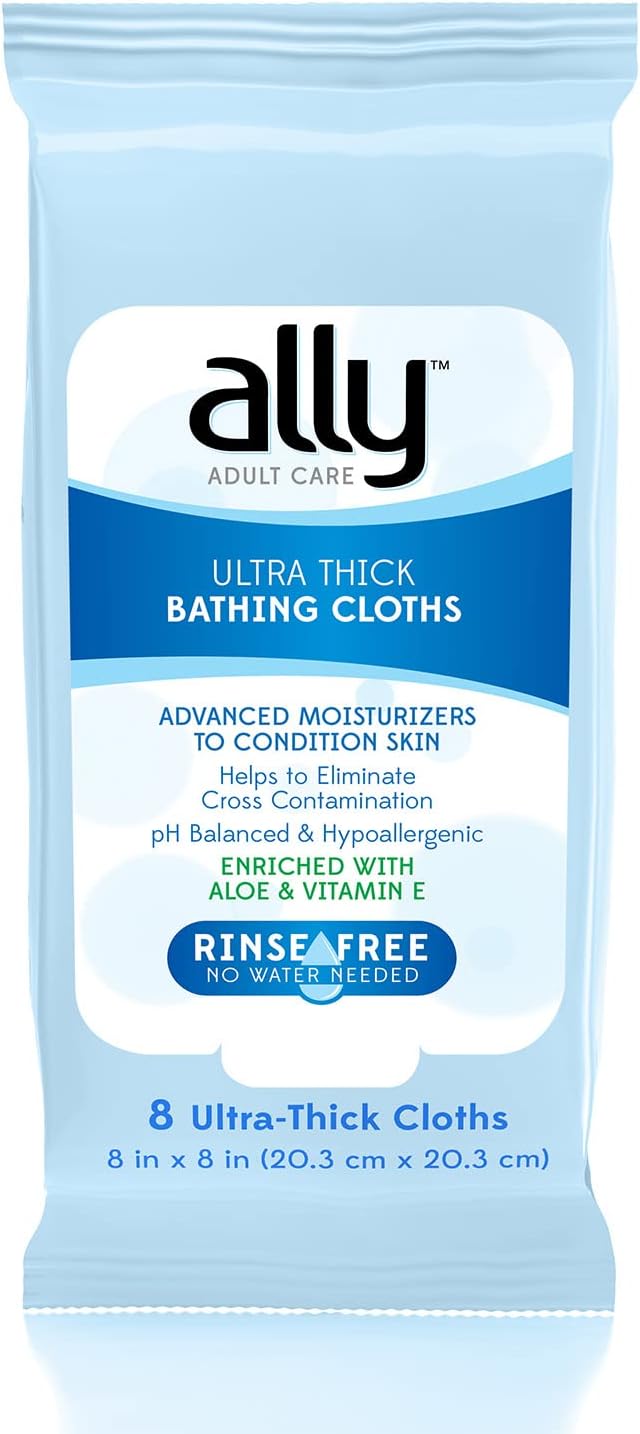 Ally RinseFree UltraThick Adult Bathing Cloths, Microwaveable and
