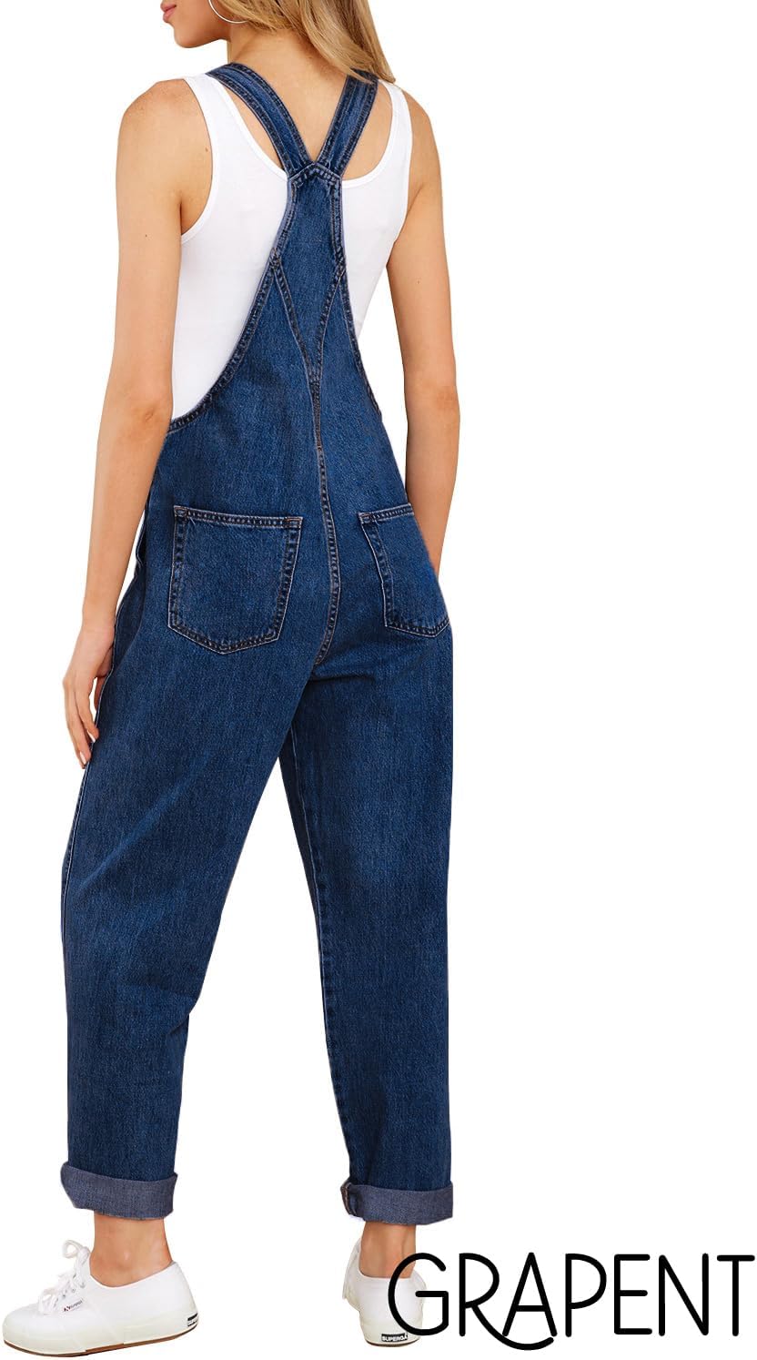 GRAPENT Overalls for Women Loose Fit Jean Denim Bib Jumpsuit Stretch Overall Pants - Image 2
