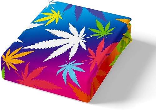 Miniatura 2 de Feelyou Juego de sábanas de hojas de marihuana, hojas de cannabis, sábanas de cama de plantas verdes de hierba arcoíris, juego de ropa de cama de