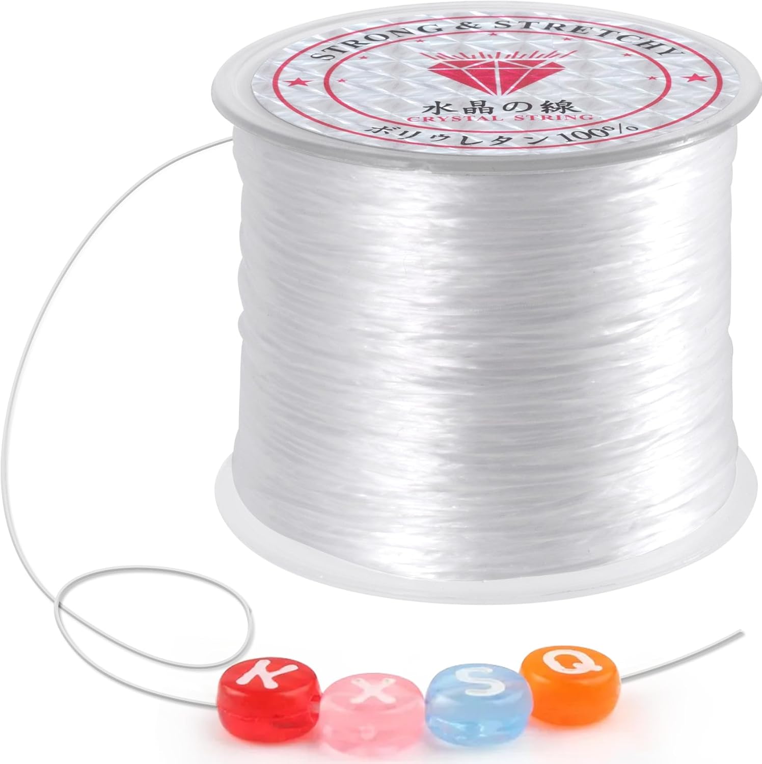 0.8mm Elastic String, Strong Stretchy Bracelet String for Jewelry Making, 100 Meters Clear Crystal Rubber Bead Cord for Necklaces, Bracelet, Beading (1pcs)