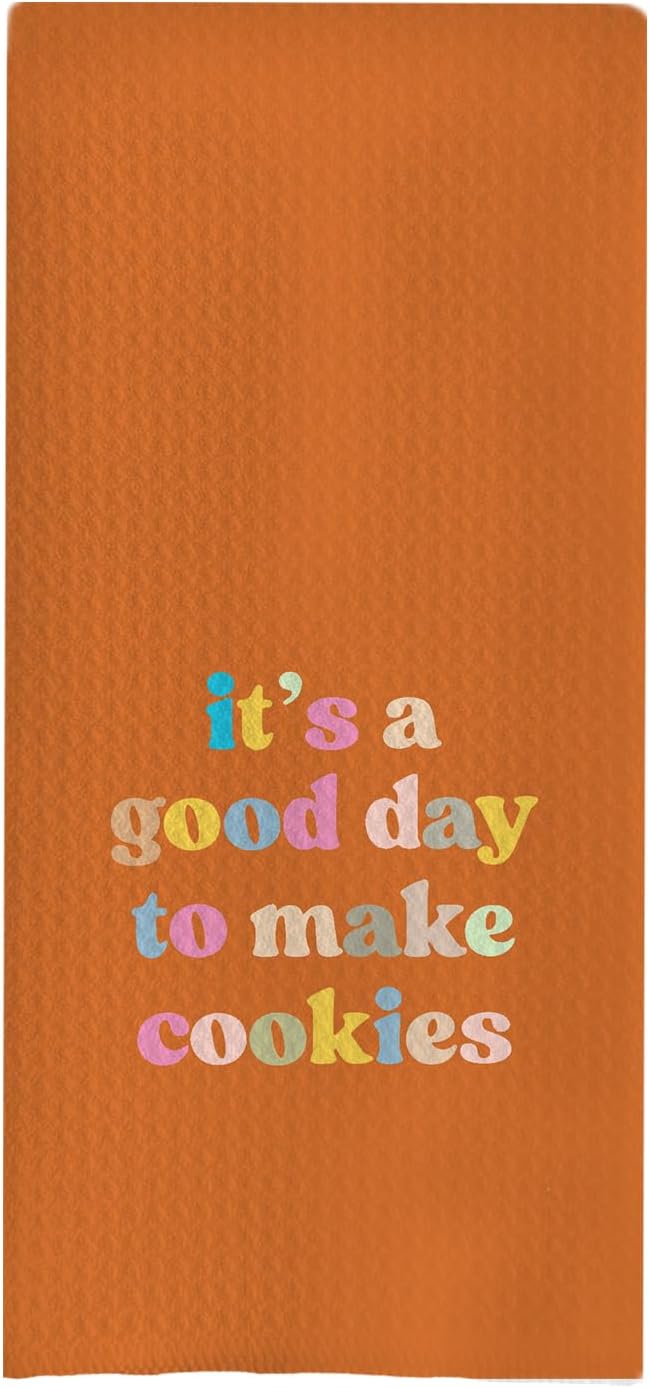 Baking Towels, Tea Towels for Baking, Gifts for Bakers Cookie Lovers Cooks, Baking Gifts for Women Bakers, It's a Good Day to Make Cookies Kitchen Towels, 16x24 （Orange）