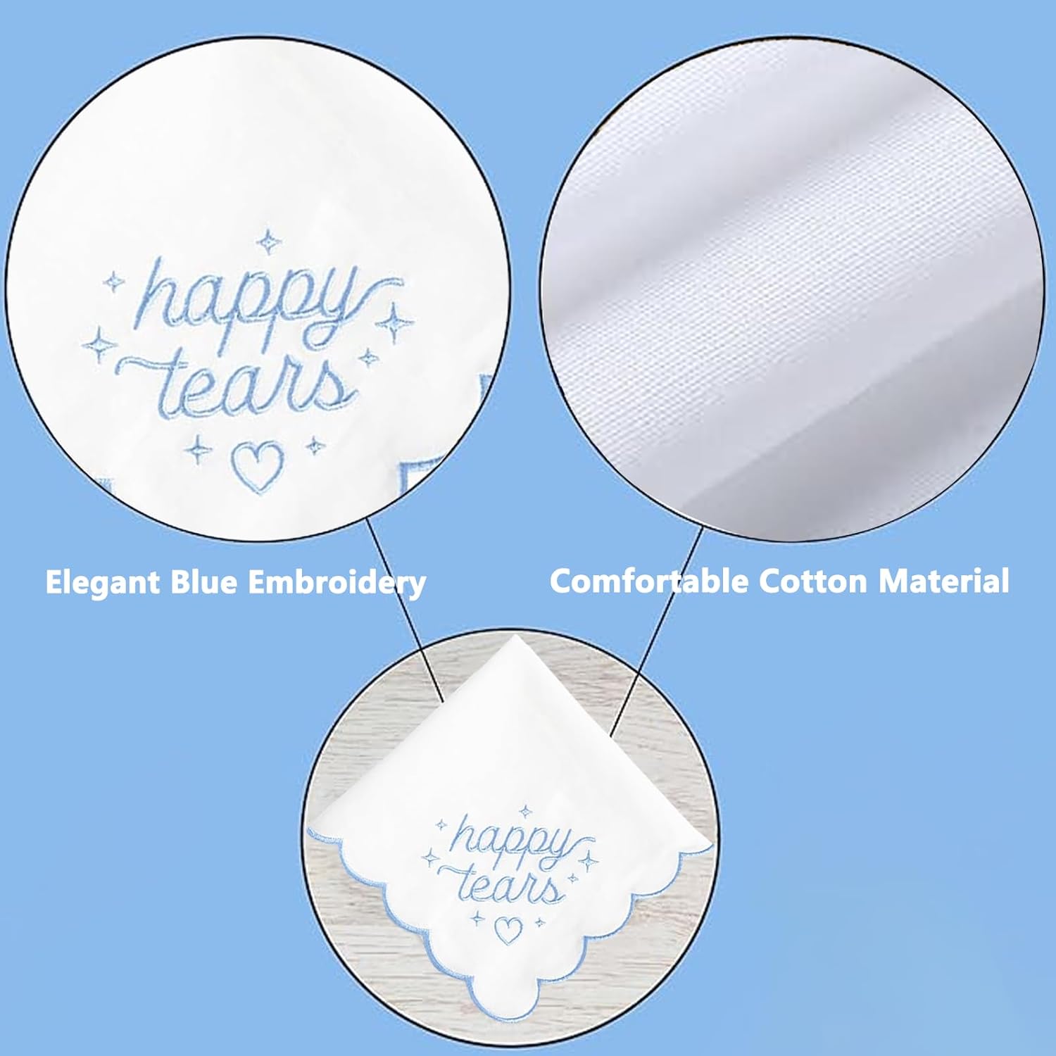 Happy Tears Handkerchief,Something Blue Gift for Bride,Bridal Weddings Hankie,Wedding Party Accessory -11" x 11" - Image 3