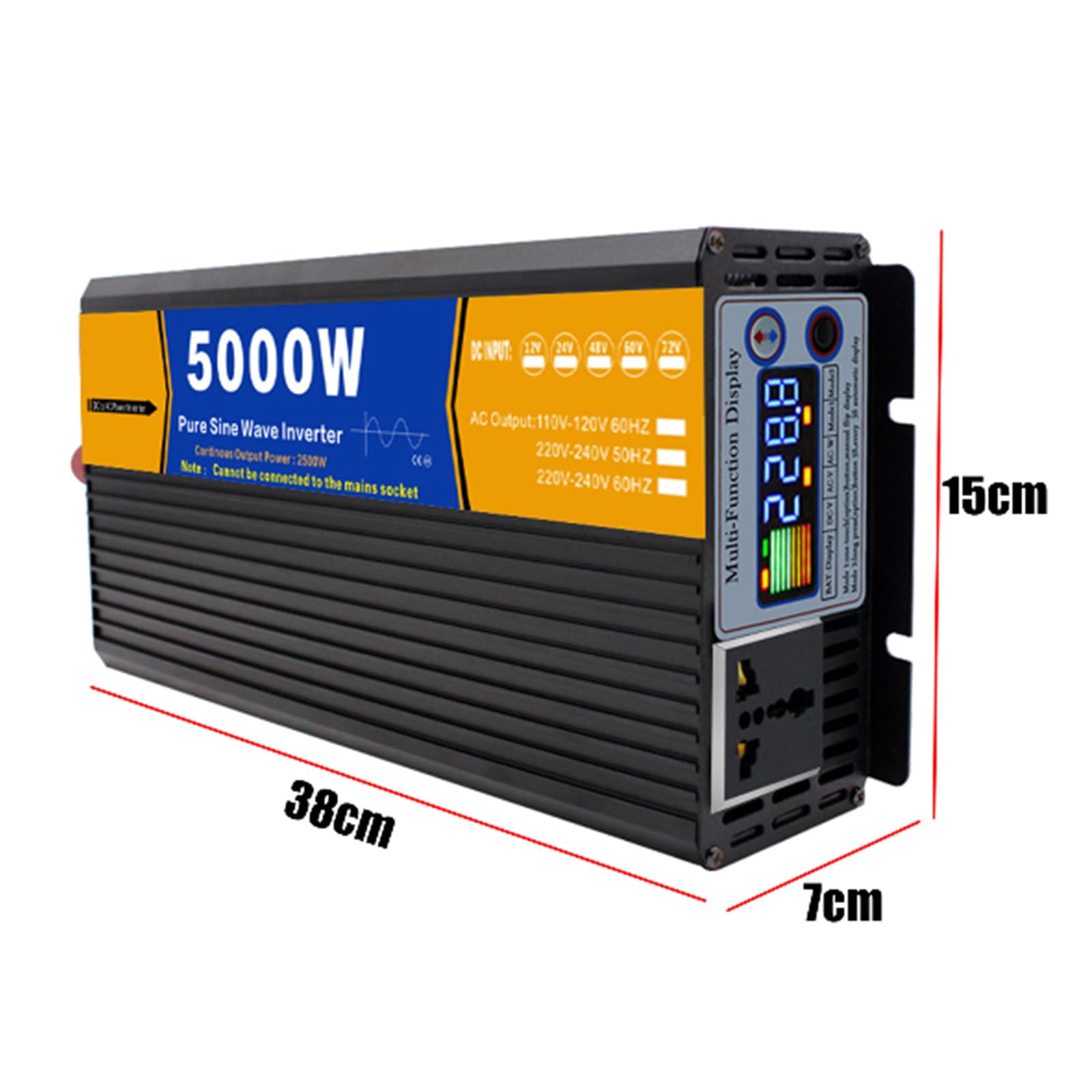 Inwerter słoneczny 5000W, czysty inwerter fali sinusowej 12V-72V DC do konwertera AC 110V/220V do domu, RV, ciężarówki, inwertera zasilania pozasieciowego