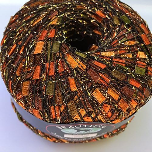 Autumn Glitz Ladder Ribbon Yarn Dark Horse Beautiful #A104 Copper Orange Green Brown Gold Metallic Ladder