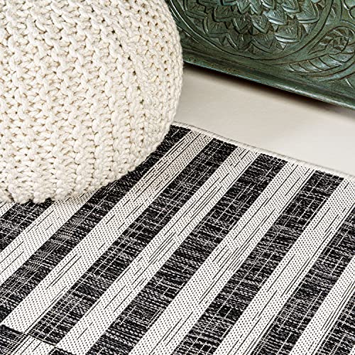 Jonathan Y Smb133E-210 Sukie Modern Offset Stripe Indoor/Outdoor 2 Ft. X 10 Ft. Runner-Rug, Modern, Bohemian, Transitional, Scandinavian, Minimalistic, Rustic, Non Shedding, Easy-Cleaning, Ivory/Black #TOP2